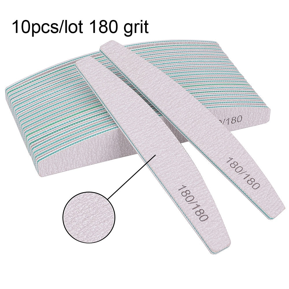 3/5/10Pcs Professional Nail File Sandpaper Strong Thick Nail Files Buffer For Manicure Sanding Half Moon Lime Nail Tools 100/180 humolife