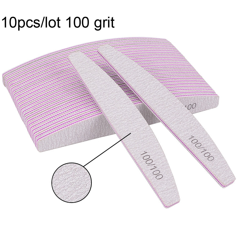 3/5/10Pcs Professional Nail File Sandpaper Strong Thick Nail Files Buffer For Manicure Sanding Half Moon Lime Nail Tools 100/180 humolife