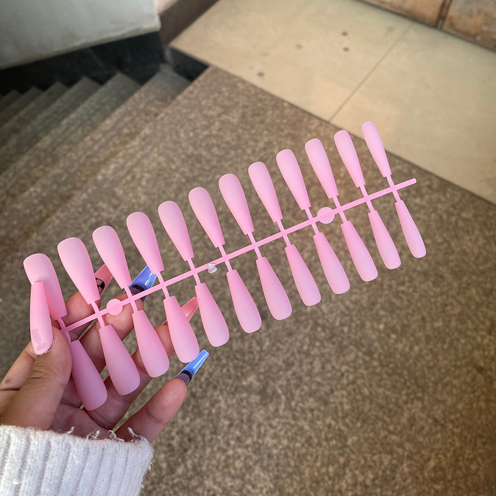 24pcs Mix Colors Matte Super Long Coffin False Nail Ballet Press on Nails Tips for Nails Art Artificial Fingernails Fake Nail humolife