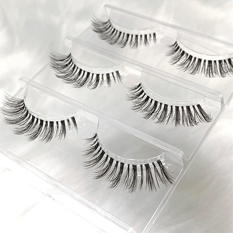 NEW Wholesale Mink Eyelashes 3pair lashes invisible band mink lashes reusable false eyelashes Makeup in Bulk humolife