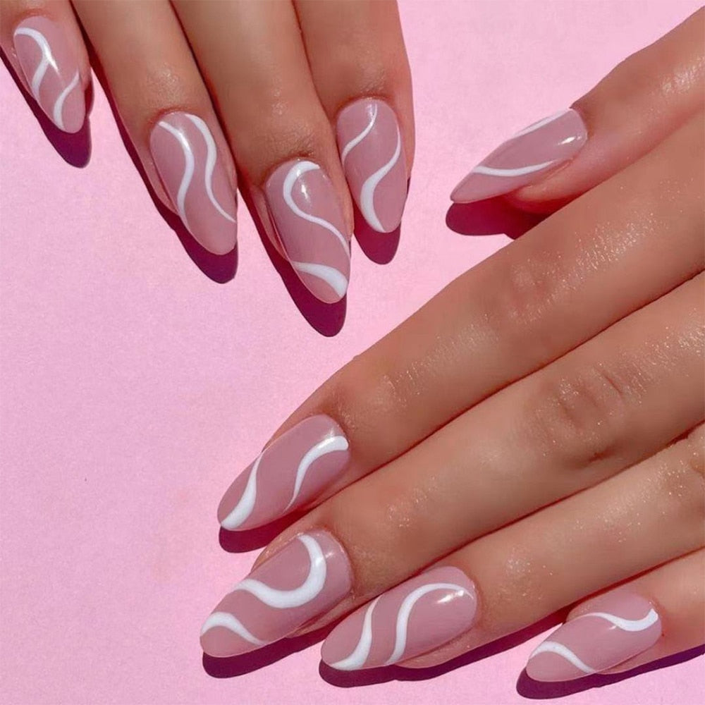 24Pcs/Box Charming Pink Flame Short Ballet Wearable Fake Nails press on Square Head Full Cover Detachable Finished Fingernails humolife