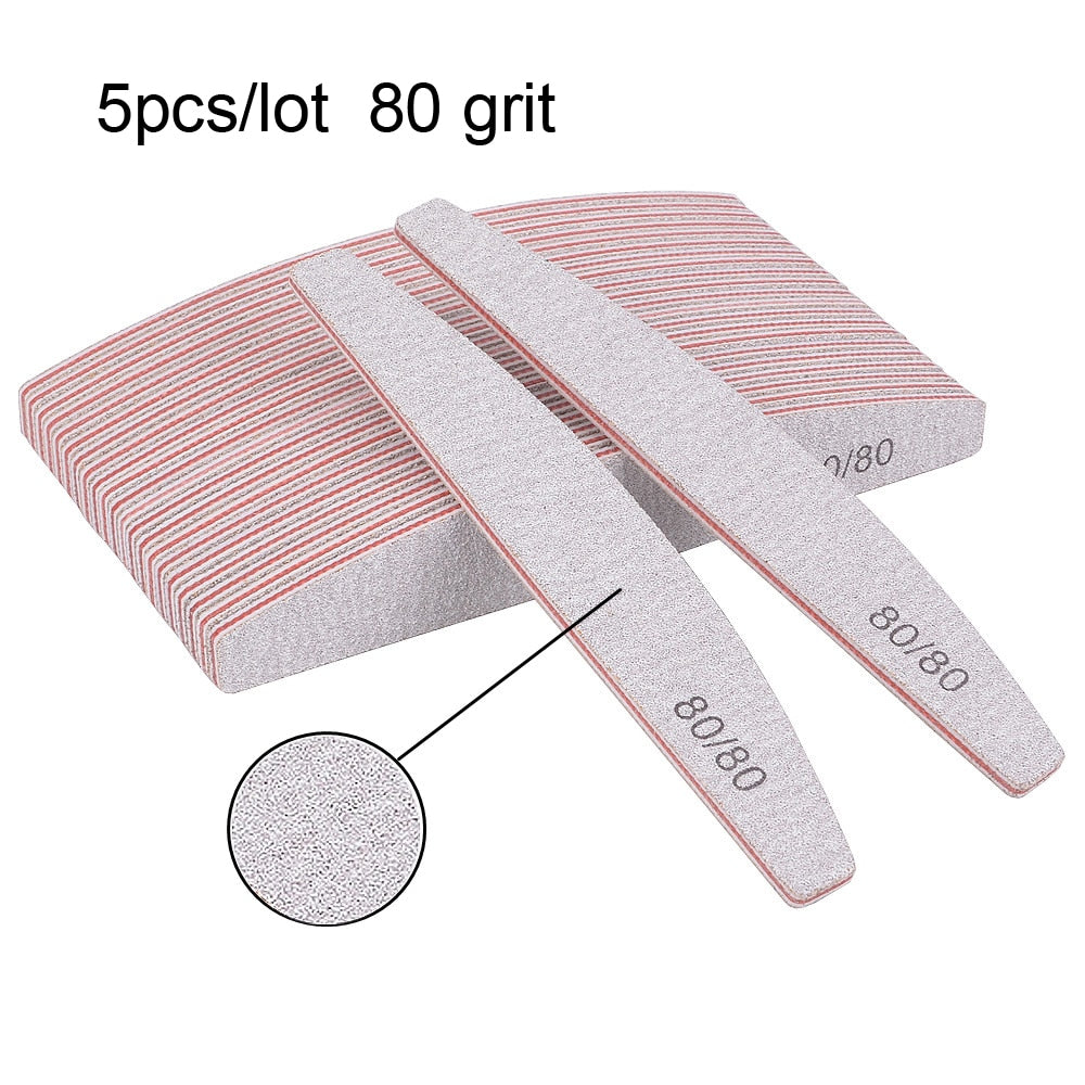 3/5/10Pcs Professional Nail File Sandpaper Strong Thick Nail Files Buffer For Manicure Sanding Half Moon Lime Nail Tools 100/180 humolife