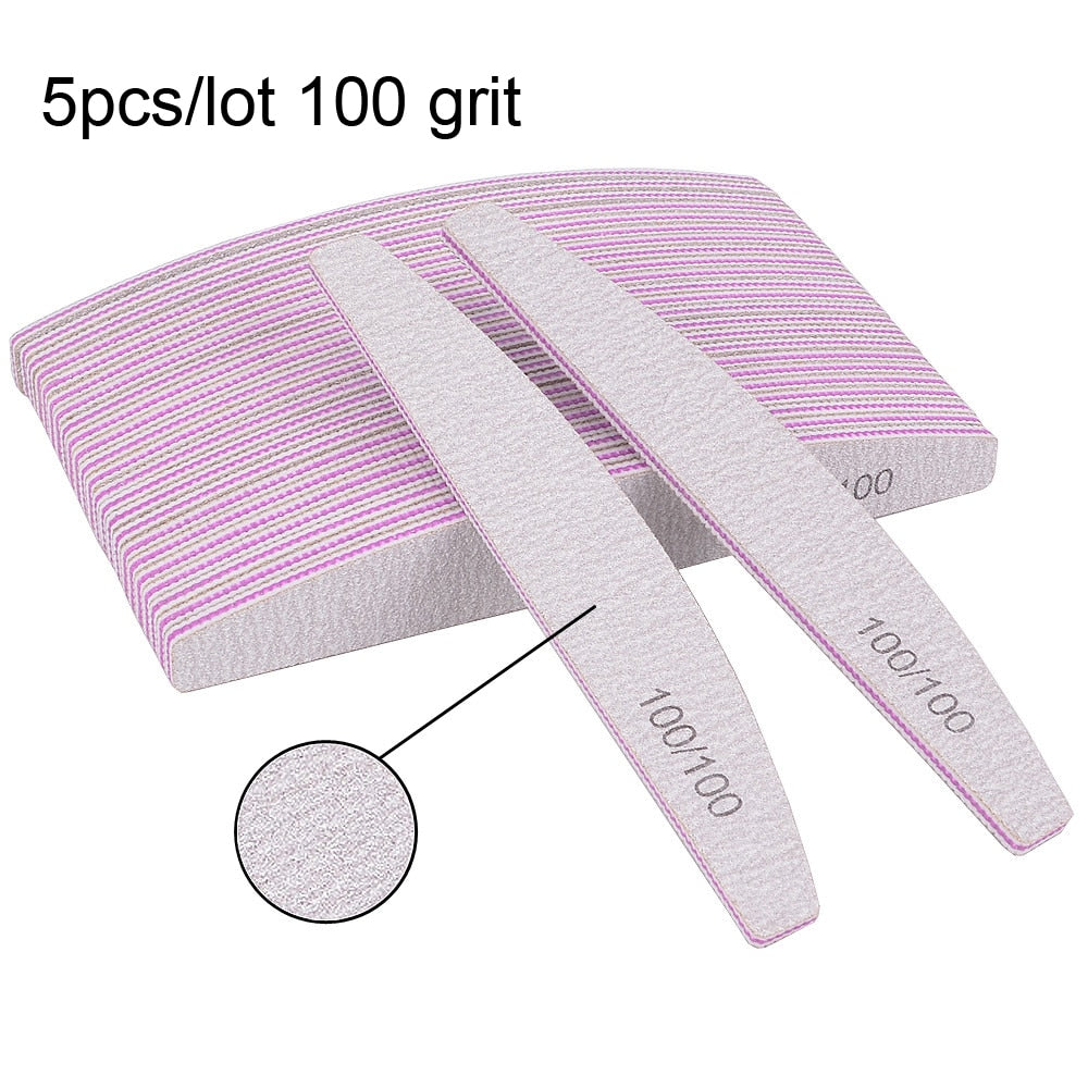 3/5/10Pcs Professional Nail File Sandpaper Strong Thick Nail Files Buffer For Manicure Sanding Half Moon Lime Nail Tools 100/180 humolife