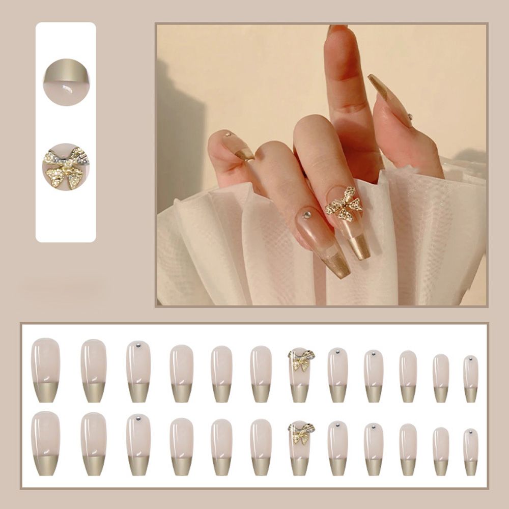 Long Coffin False Nails Aurora Butterfly with designs French Ballerina fake Nails wearable nail stickers Full Cover Nail Tips humolife