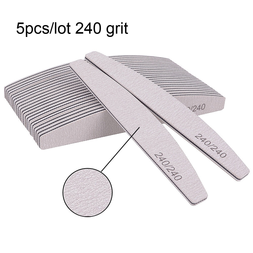 3/5/10Pcs Professional Nail File Sandpaper Strong Thick Nail Files Buffer For Manicure Sanding Half Moon Lime Nail Tools 100/180 humolife