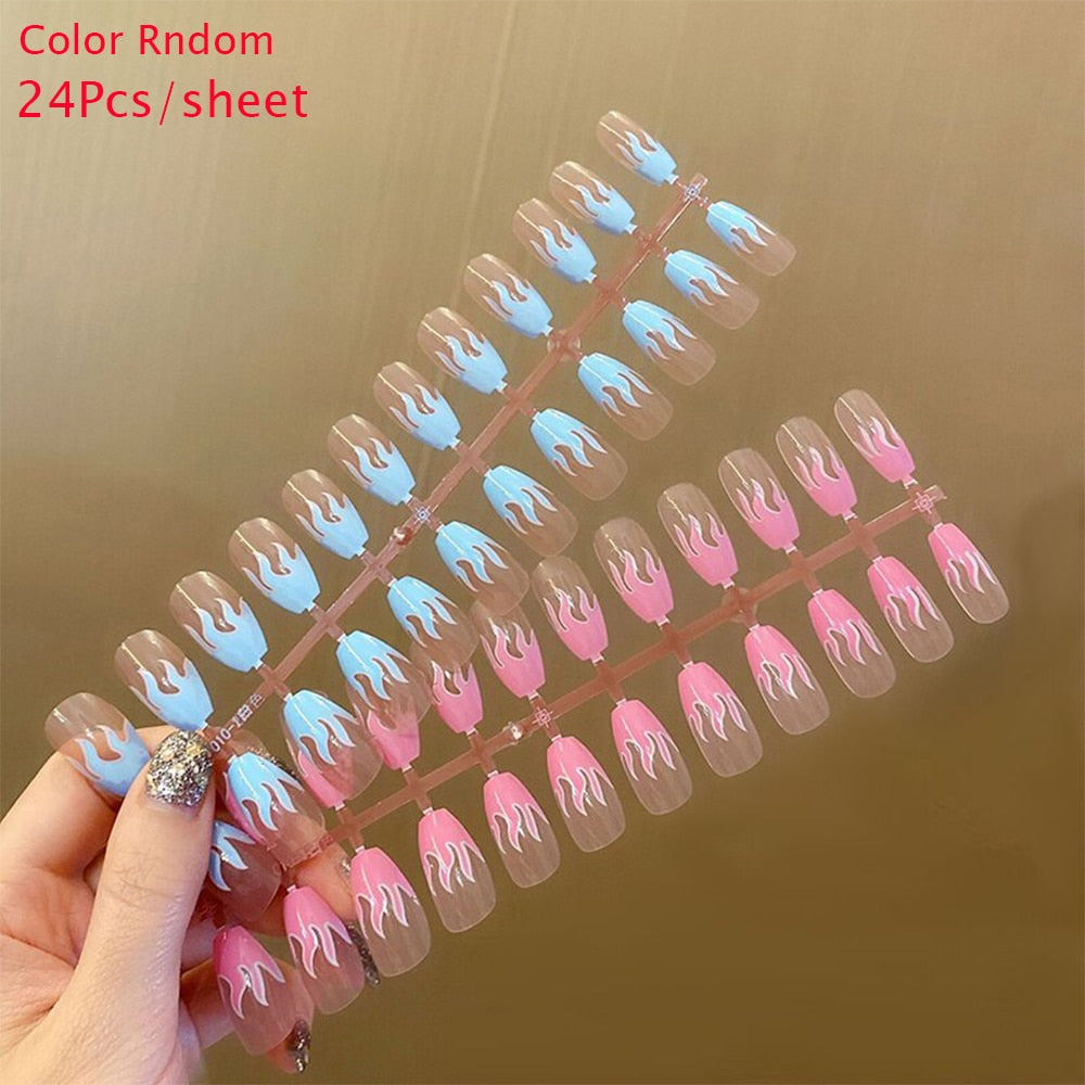 24pcs False Nail Full Cover Fake Nail Elegant Pink Gradient Glitter French Short Nails Coffin Short False Nail Press On Nails humolife