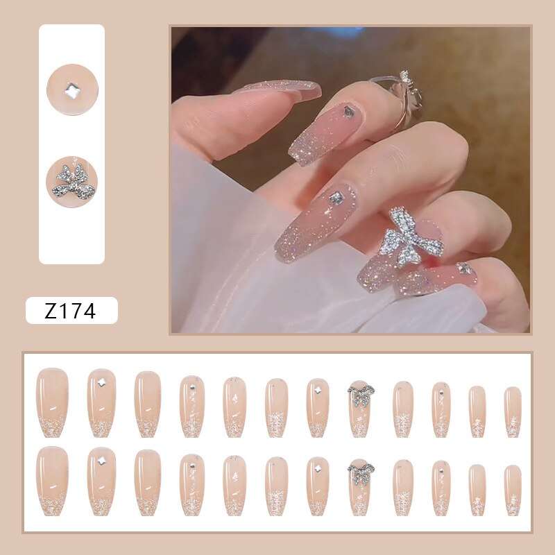 Long Coffin False Nails Aurora Butterfly with designs French Ballerina fake Nails wearable nail stickers Full Cover Nail Tips humolife