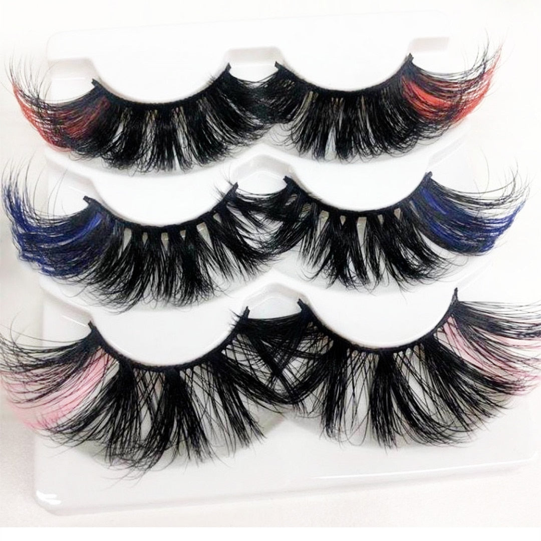 Newest 3D Mink Eyelashes Colorful 100% Mink Lashes Mix Color Pink Blue Red White False Eyelashes Fluffy Soft Cilias Vendor humolife