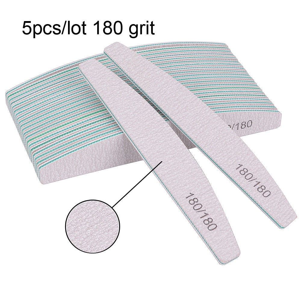 3/5/10Pcs Professional Nail File Sandpaper Strong Thick Nail Files Buffer For Manicure Sanding Half Moon Lime Nail Tools 100/180 humolife