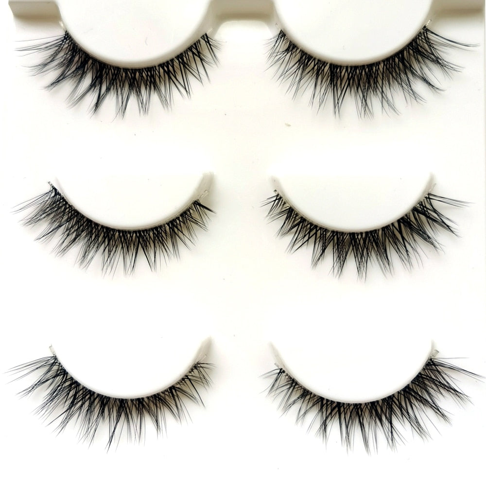 NEW Wholesale Mink Eyelashes 3pair lashes invisible band mink lashes reusable false eyelashes Makeup in Bulk humolife
