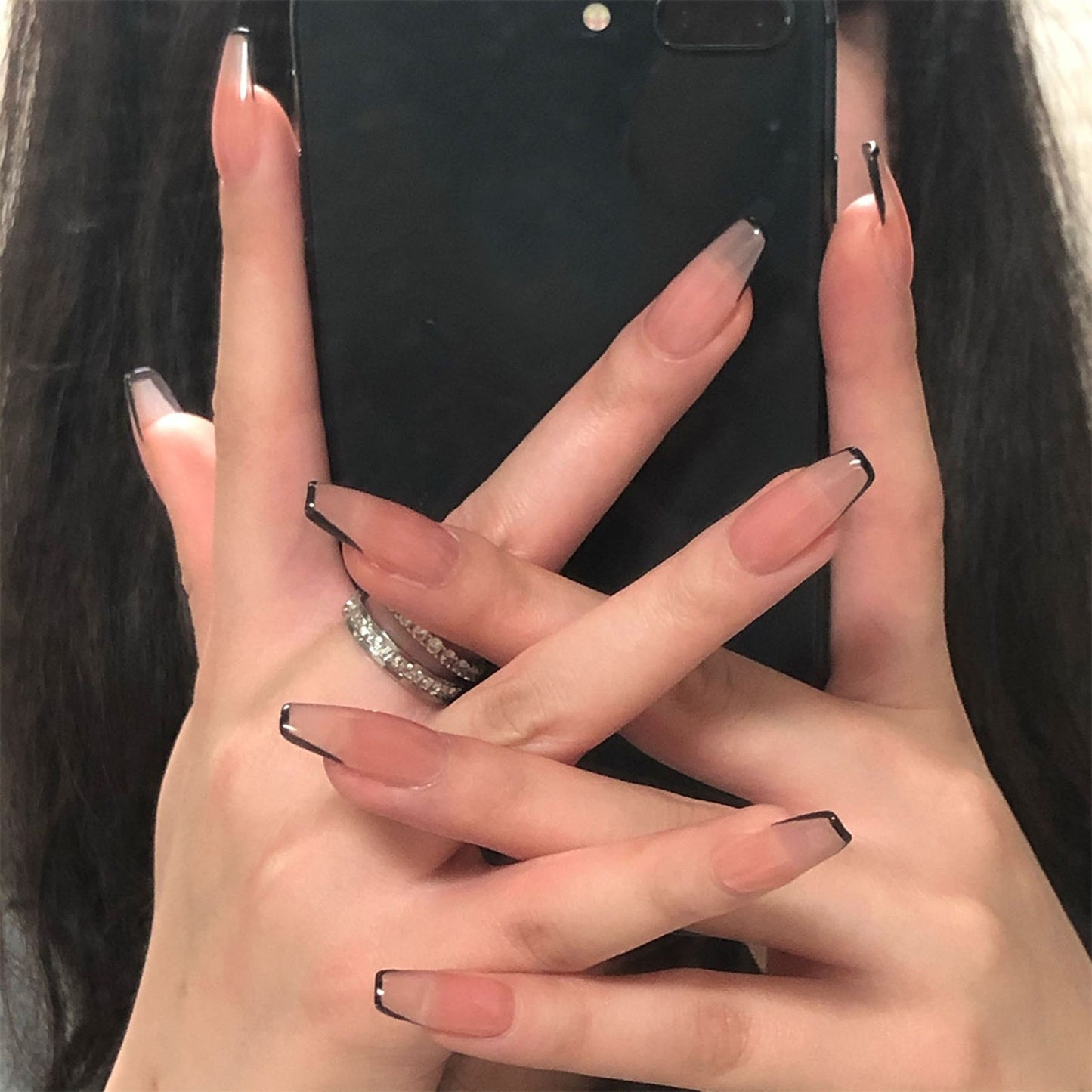 24Pcs/Box Charming Pink Flame Short Ballet Wearable Fake Nails press on Square Head Full Cover Detachable Finished Fingernails humolife