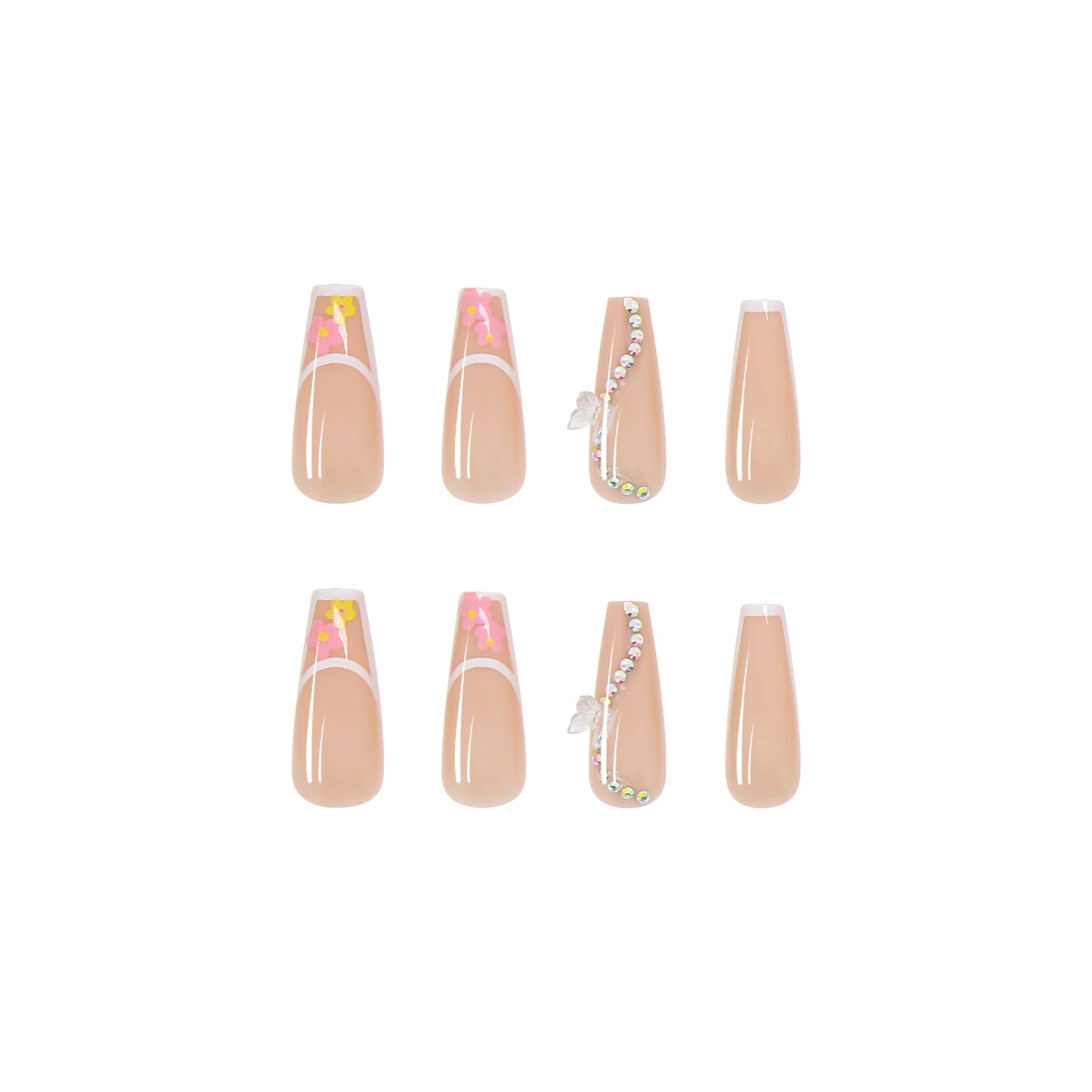 Long Coffin False Nails Aurora Butterfly with designs French Ballerina fake Nails wearable nail stickers Full Cover Nail Tips humolife