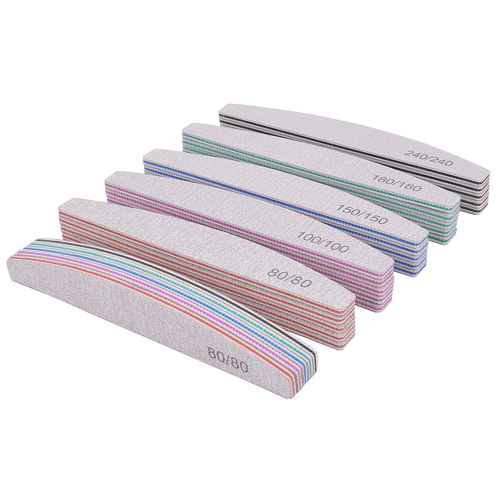 3/5/10Pcs Professional Nail File Sandpaper Strong Thick Nail Files Buffer For Manicure Sanding Half Moon Lime Nail Tools 100/180 humolife