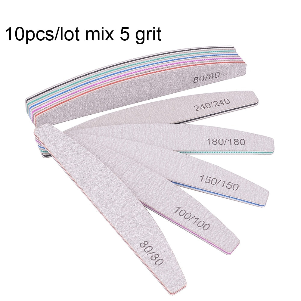 3/5/10Pcs Professional Nail File Sandpaper Strong Thick Nail Files Buffer For Manicure Sanding Half Moon Lime Nail Tools 100/180 humolife