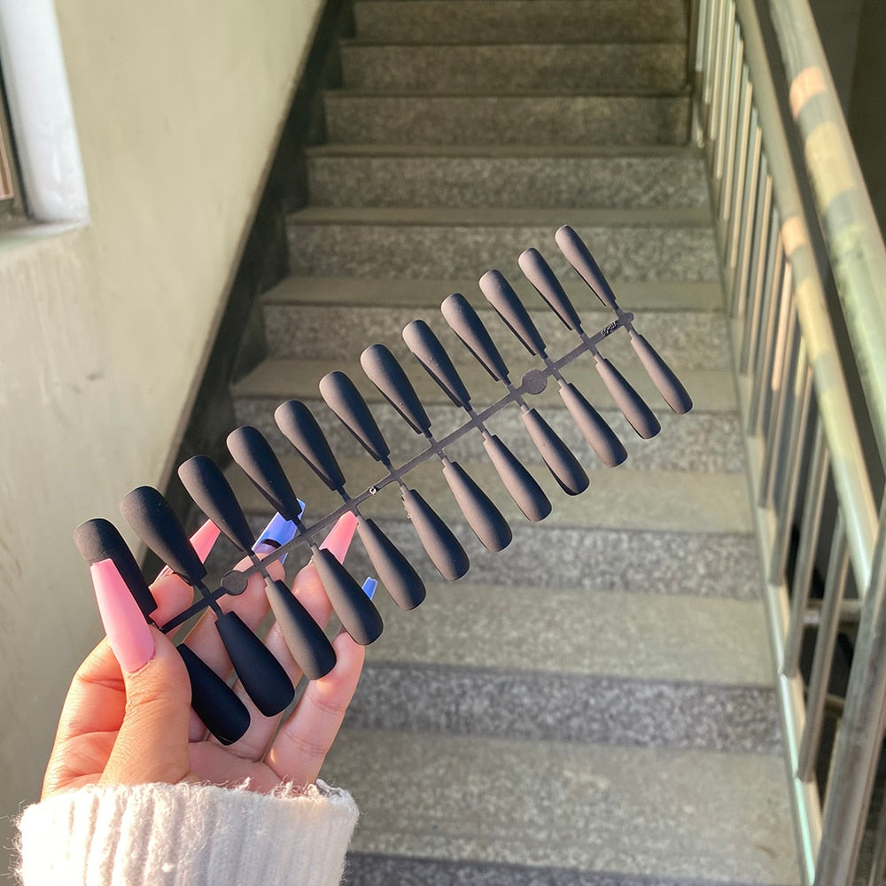24pcs Mix Colors Matte Super Long Coffin False Nail Ballet Press on Nails Tips for Nails Art Artificial Fingernails Fake Nail humolife