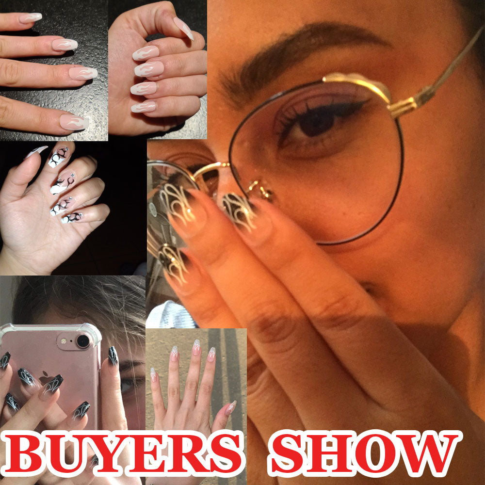 24Pcs/Box Charming Pink Flame Short Ballet Wearable Fake Nails press on Square Head Full Cover Detachable Finished Fingernails humolife