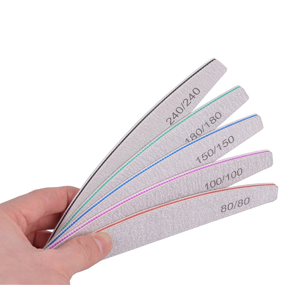 3/5/10Pcs Professional Nail File Sandpaper Strong Thick Nail Files Buffer For Manicure Sanding Half Moon Lime Nail Tools 100/180 humolife