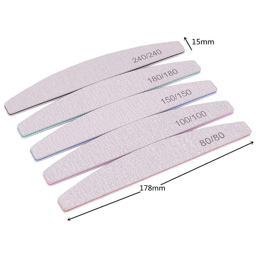 3/5/10Pcs Professional Nail File Sandpaper Strong Thick Nail Files Buffer For Manicure Sanding Half Moon Lime Nail Tools 100/180 humolife