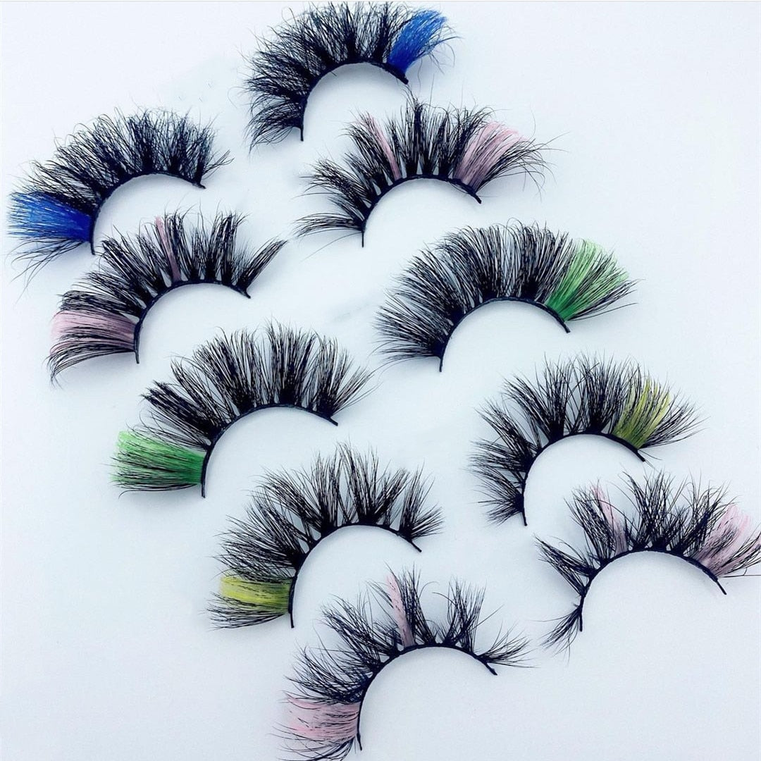Newest 3D Mink Eyelashes Colorful 100% Mink Lashes Mix Color Pink Blue Red White False Eyelashes Fluffy Soft Cilias Vendor humolife