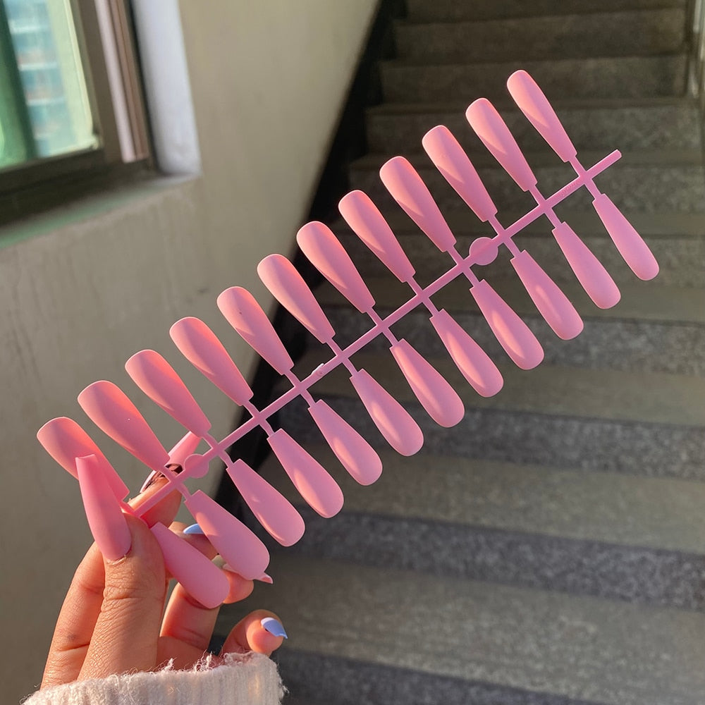 24pcs Mix Colors Matte Super Long Coffin False Nail Ballet Press on Nails Tips for Nails Art Artificial Fingernails Fake Nail humolife