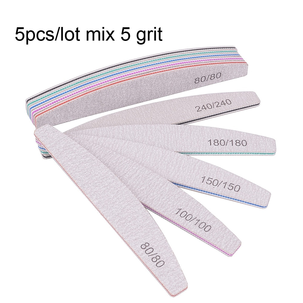 3/5/10Pcs Professional Nail File Sandpaper Strong Thick Nail Files Buffer For Manicure Sanding Half Moon Lime Nail Tools 100/180 humolife