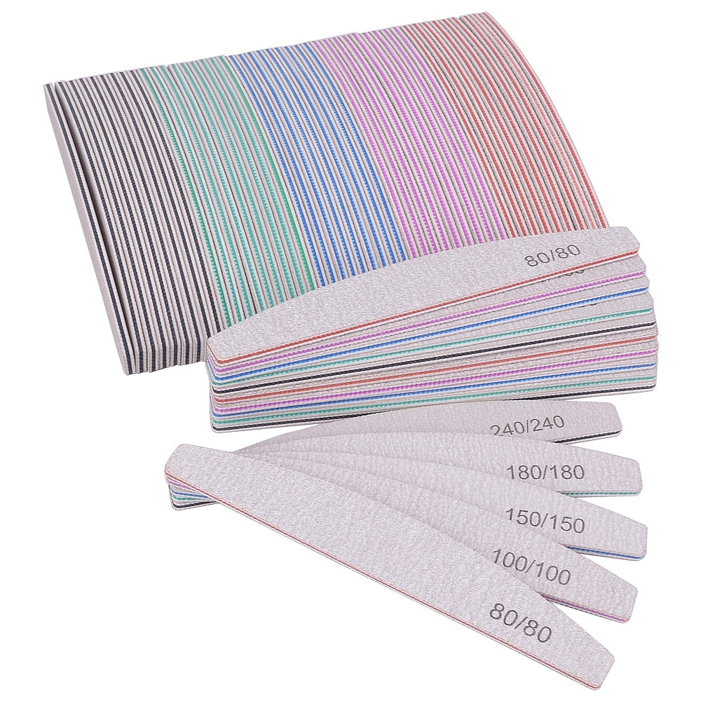 3/5/10Pcs Professional Nail File Sandpaper Strong Thick Nail Files Buffer For Manicure Sanding Half Moon Lime Nail Tools 100/180 humolife
