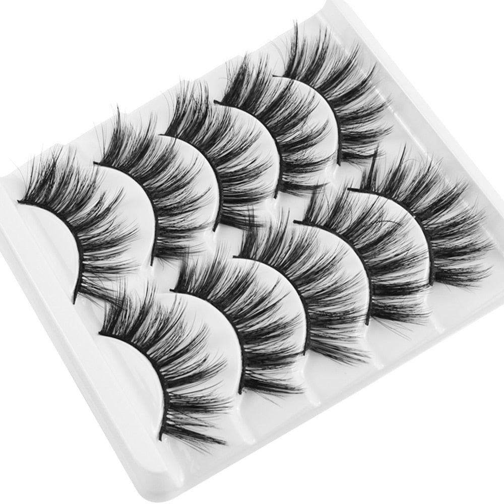 New 5Pairs False Eyelashes Hand Made 3D Mink Lashes Natural Long Eyelashes Thick Fake Eyelash Extension Makeup Tools Maquiagem humolife