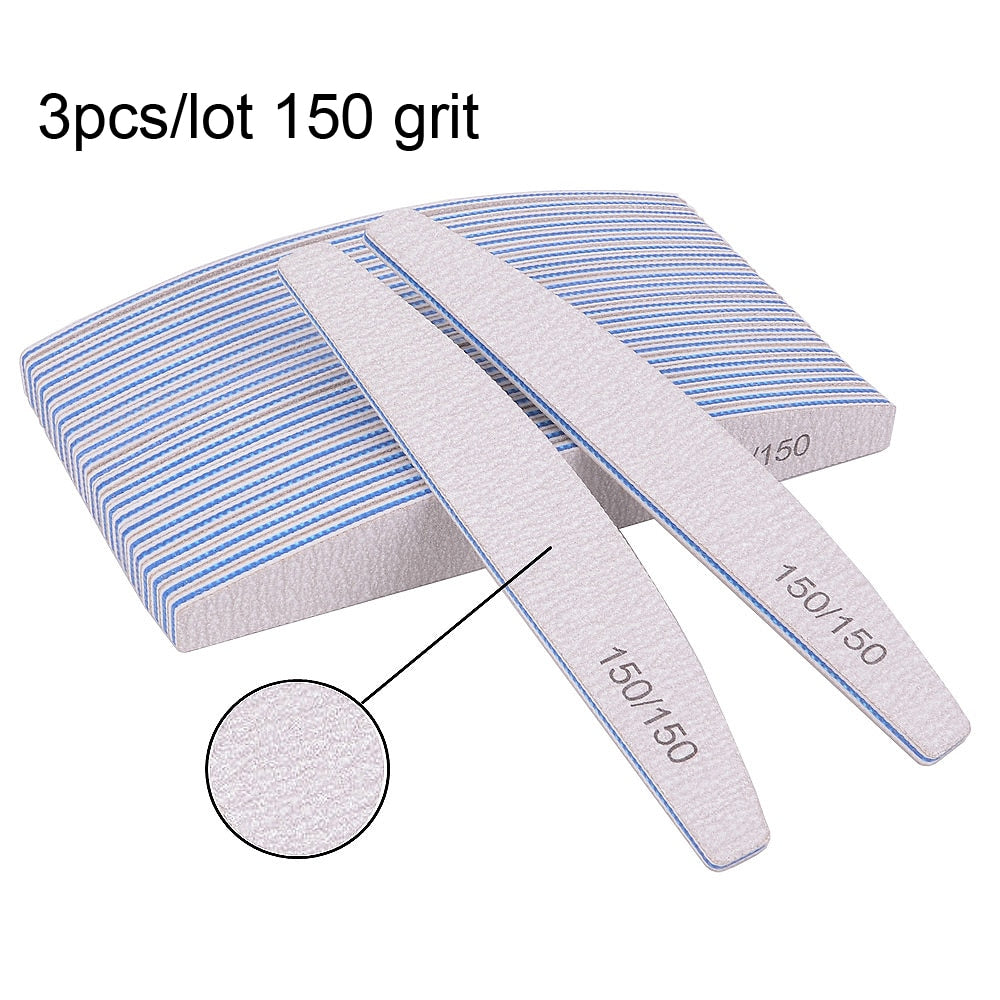3/5/10Pcs Professional Nail File Sandpaper Strong Thick Nail Files Buffer For Manicure Sanding Half Moon Lime Nail Tools 100/180 humolife