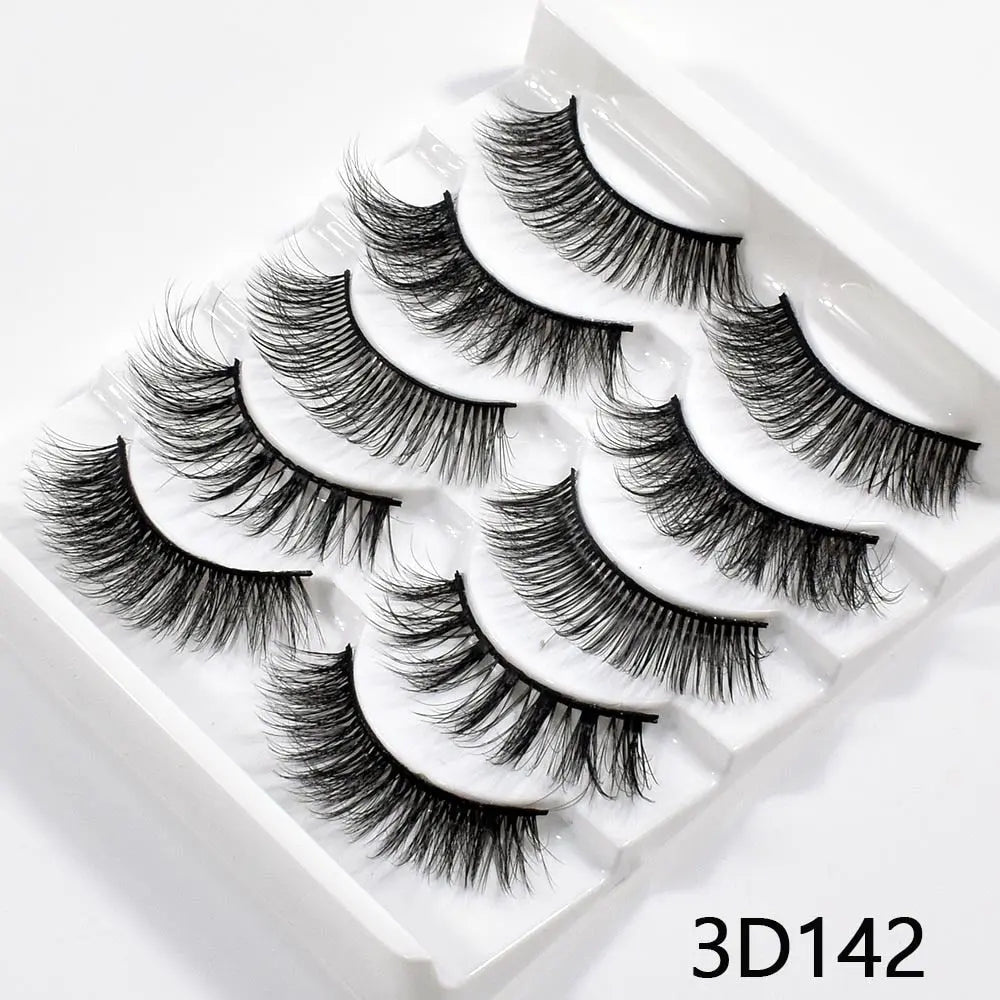 New 5Pairs False Eyelashes Hand Made 3D Mink Lashes Natural Long Eyelashes Thick Fake Eyelash Extension Makeup Tools Maquiagem humolife