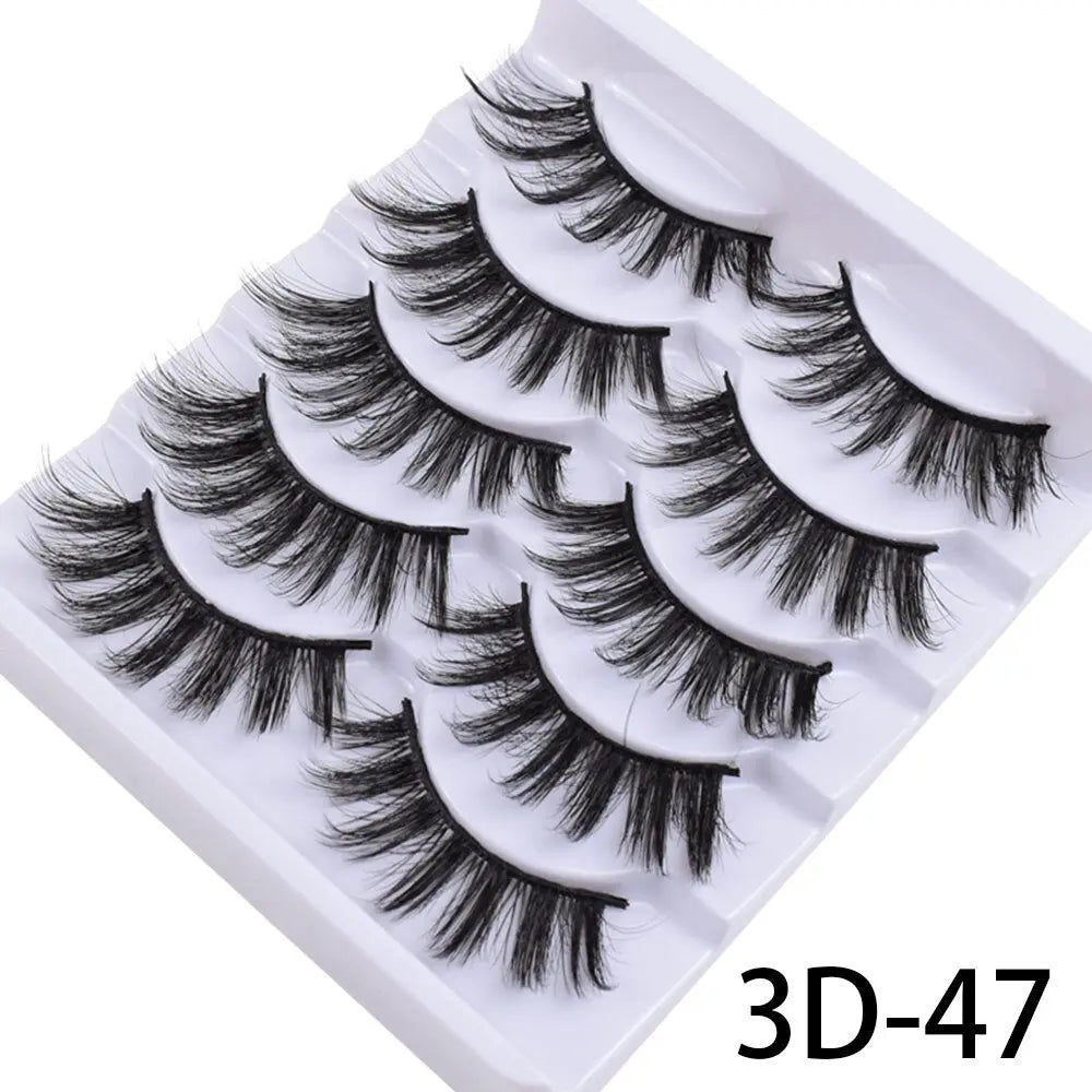 New 5Pairs False Eyelashes Hand Made 3D Mink Lashes Natural Long Eyelashes Thick Fake Eyelash Extension Makeup Tools Maquiagem humolife