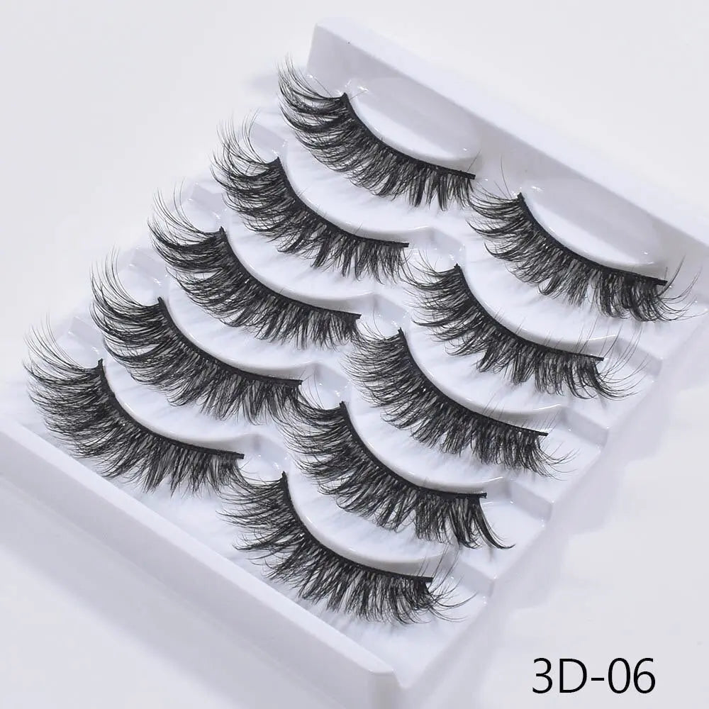 New 5Pairs False Eyelashes Hand Made 3D Mink Lashes Natural Long Eyelashes Thick Fake Eyelash Extension Makeup Tools Maquiagem humolife