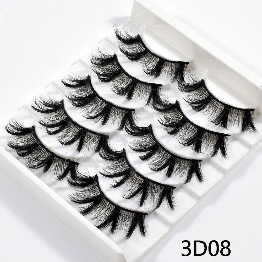 New 5Pairs False Eyelashes Hand Made 3D Mink Lashes Natural Long Eyelashes Thick Fake Eyelash Extension Makeup Tools Maquiagem humolife