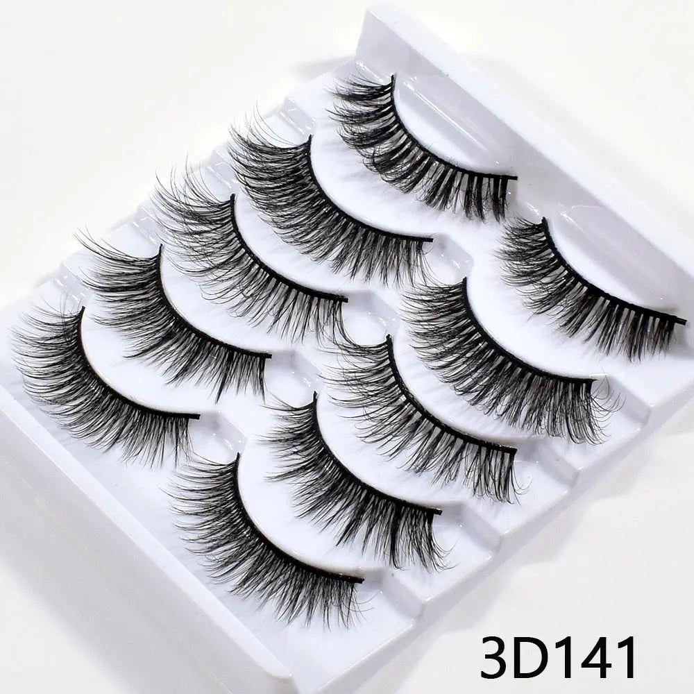 New 5Pairs False Eyelashes Hand Made 3D Mink Lashes Natural Long Eyelashes Thick Fake Eyelash Extension Makeup Tools Maquiagem humolife