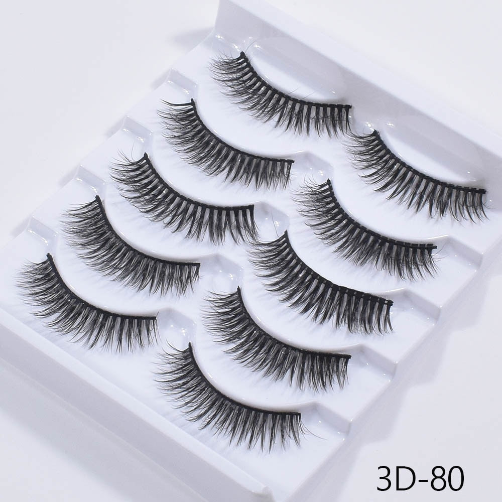 New 5Pairs False Eyelashes Hand Made 3D Mink Lashes Natural Long Eyelashes Thick Fake Eyelash Extension Makeup Tools Maquiagem humolife