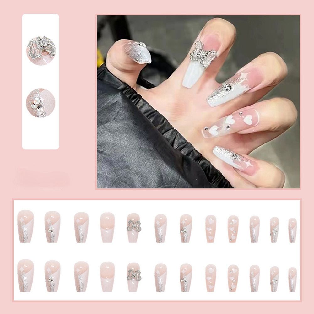 Long Coffin False Nails Aurora Butterfly with designs French Ballerina fake Nails wearable nail stickers Full Cover Nail Tips humolife