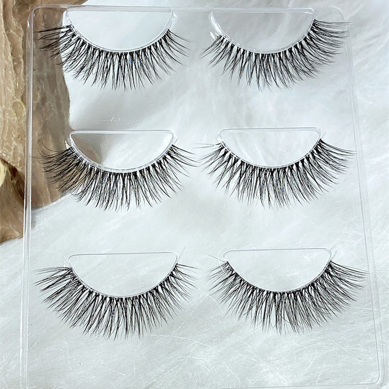 NEW Wholesale Mink Eyelashes 3pair lashes invisible band mink lashes reusable false eyelashes Makeup in Bulk humolife