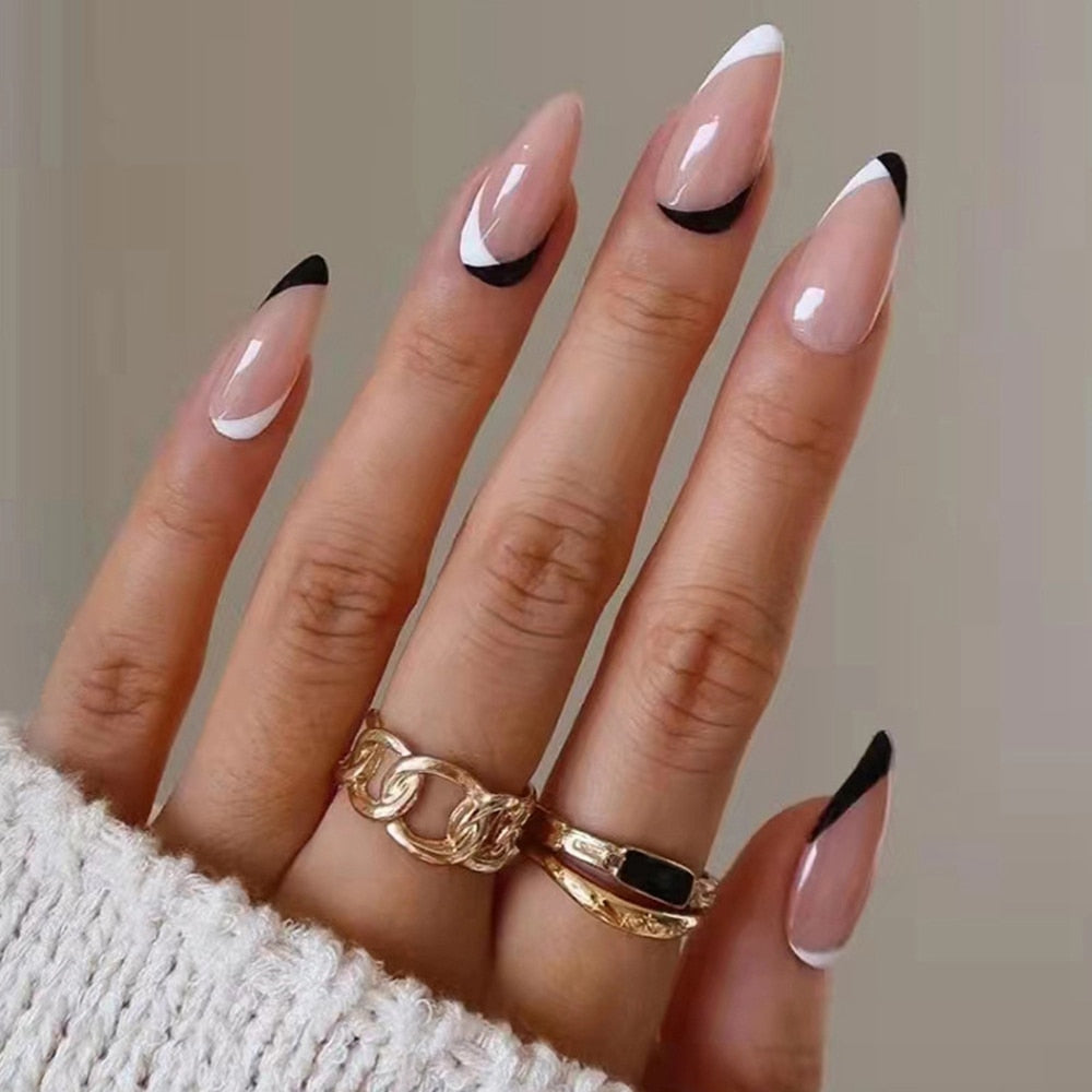 Press on nails Colorful Stripes Almond False Nails nail supplies for professionals Removable Fake Nails for French Ballet Nail humolife