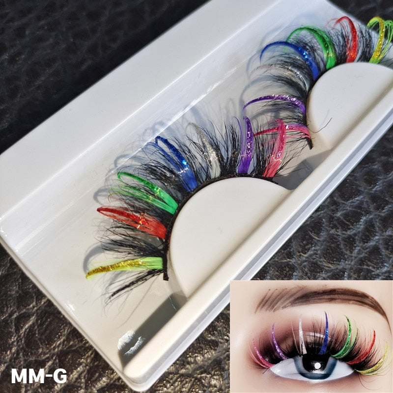 Newest 3D Mink Eyelashes Colorful 100% Mink Lashes Mix Color Pink Blue Red White False Eyelashes Fluffy Soft Cilias Vendor humolife
