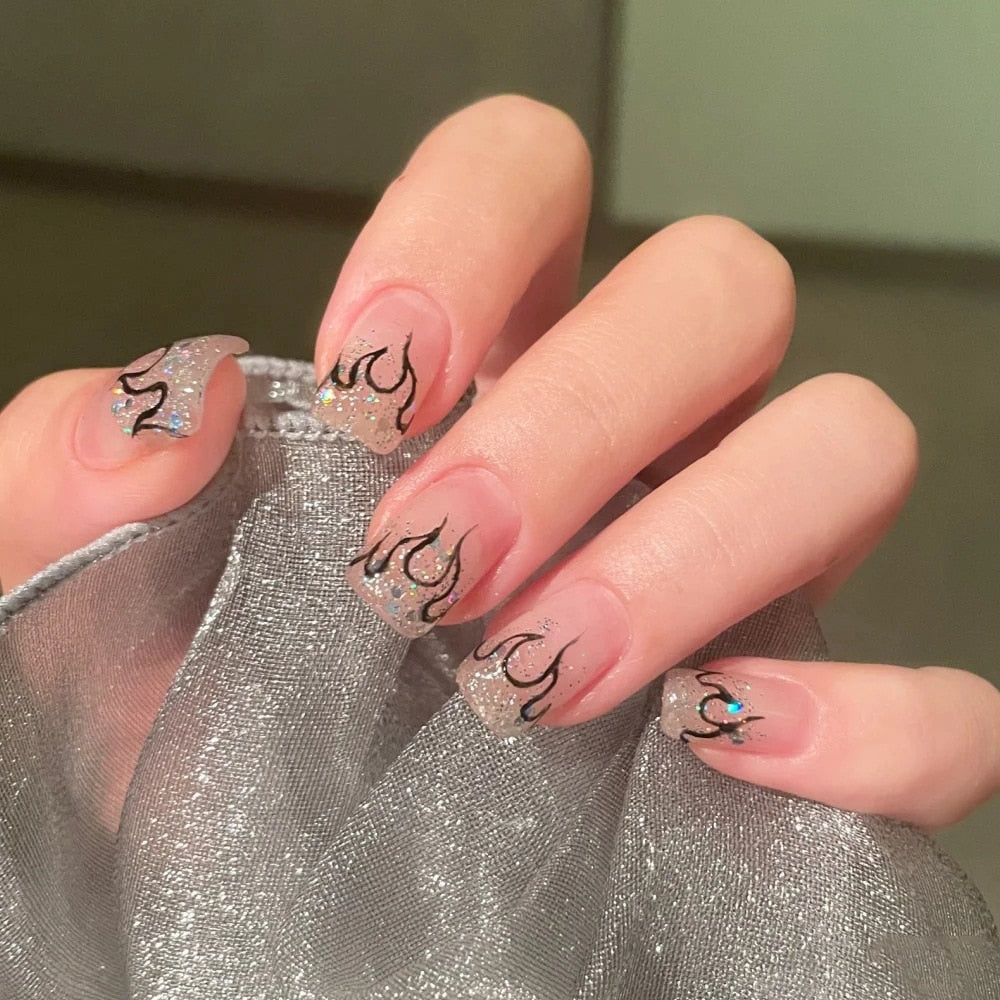 24pcs False Nail Full Cover Fake Nail Elegant Pink Gradient Glitter French Short Nails Coffin Short False Nail Press On Nails humolife