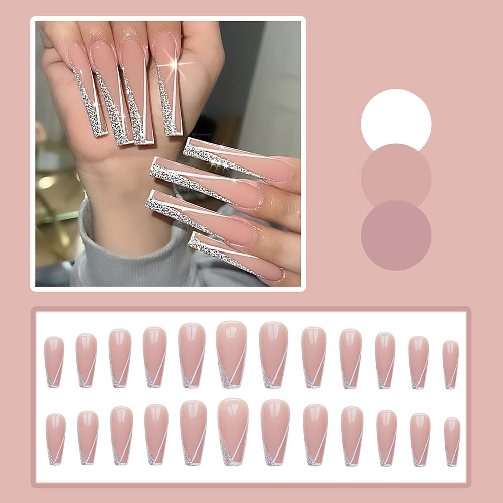 24pcs Press On Tips Nails Long Coffin False Nails Black Deep V Shape With Rhinestones Leopard Full Cover Fake Nails Nail Tips humolife