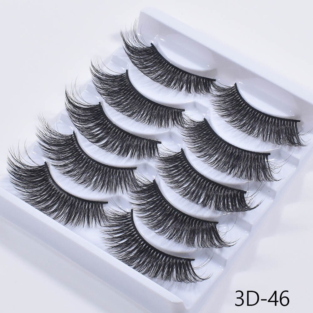 New 5Pairs False Eyelashes Hand Made 3D Mink Lashes Natural Long Eyelashes Thick Fake Eyelash Extension Makeup Tools Maquiagem humolife