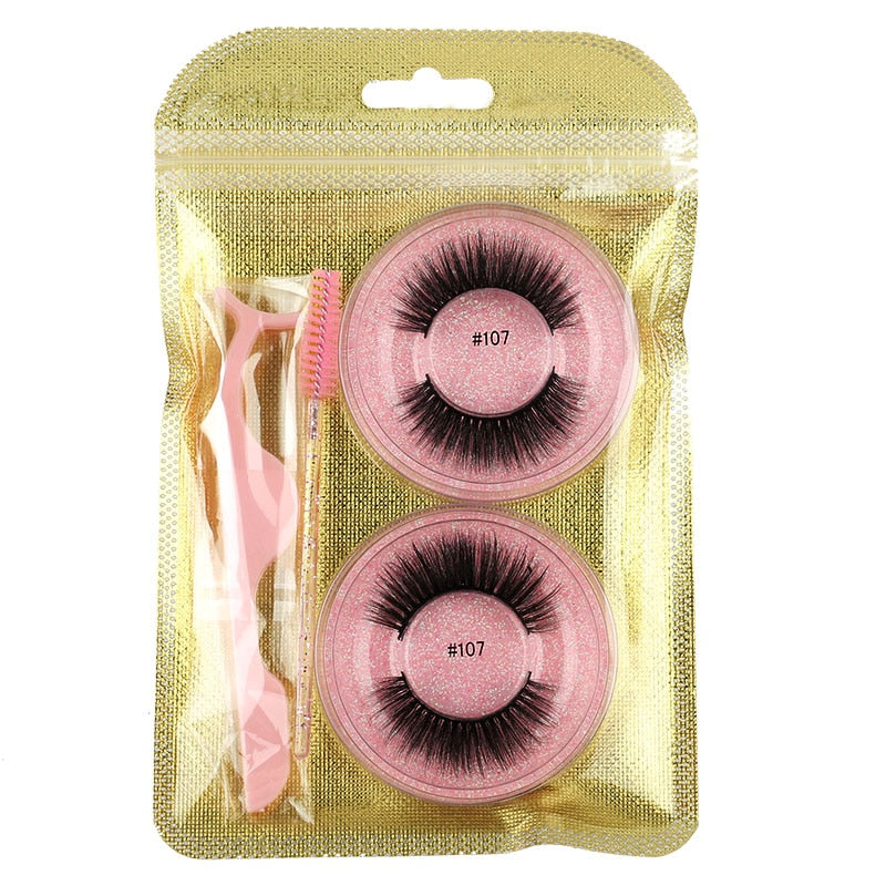 MEISHENJIE 2 Pairs natural false eyelashes thick makeup 3d mink lashes soft eyelash extension fake eyelash fluffy mink eyelashes humolife