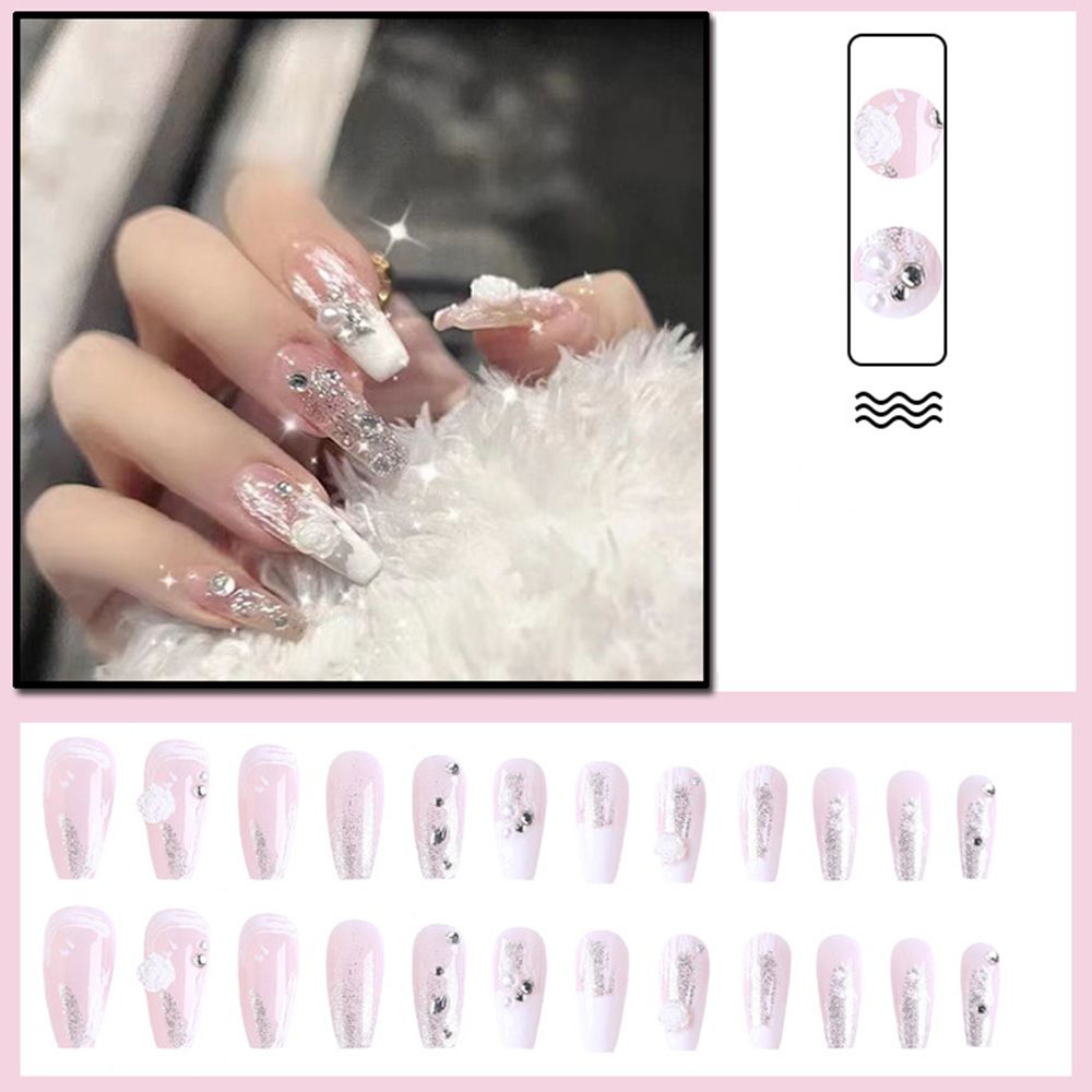 Long Coffin False Nails Aurora Butterfly with designs French Ballerina fake Nails wearable nail stickers Full Cover Nail Tips humolife