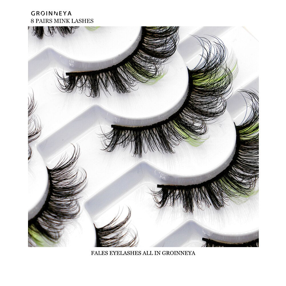 halloween 5/8pairs Colored Eyelashes Wispy Mink Lashes Natural Fluffy Cat Eye Lashes Strip 5D False Eyelashes Eyelash Extension humolife