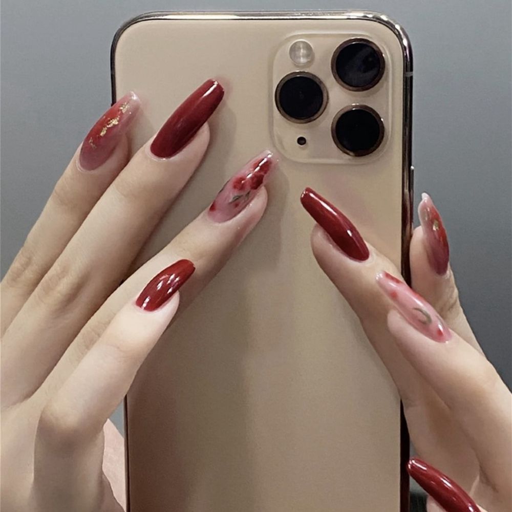 24Pcs/Box Charming Pink Flame Short Ballet Wearable Fake Nails press on Square Head Full Cover Detachable Finished Fingernails humolife