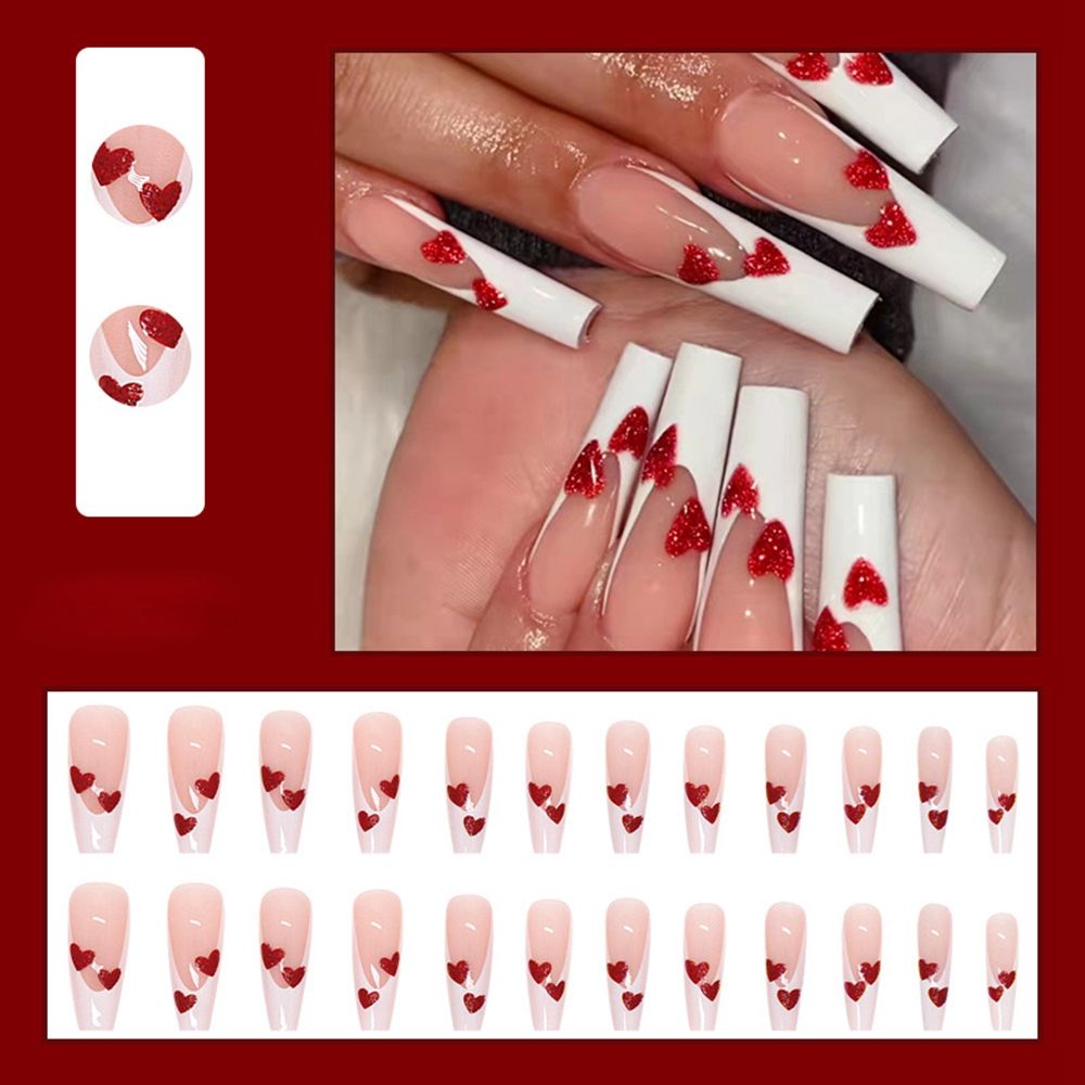 24pc Press On Nails Long Coffin Fake Nails Butterfly Design French False Nails Rhinestone Acrylic Fingernail Decal Ballerina Tip humolife