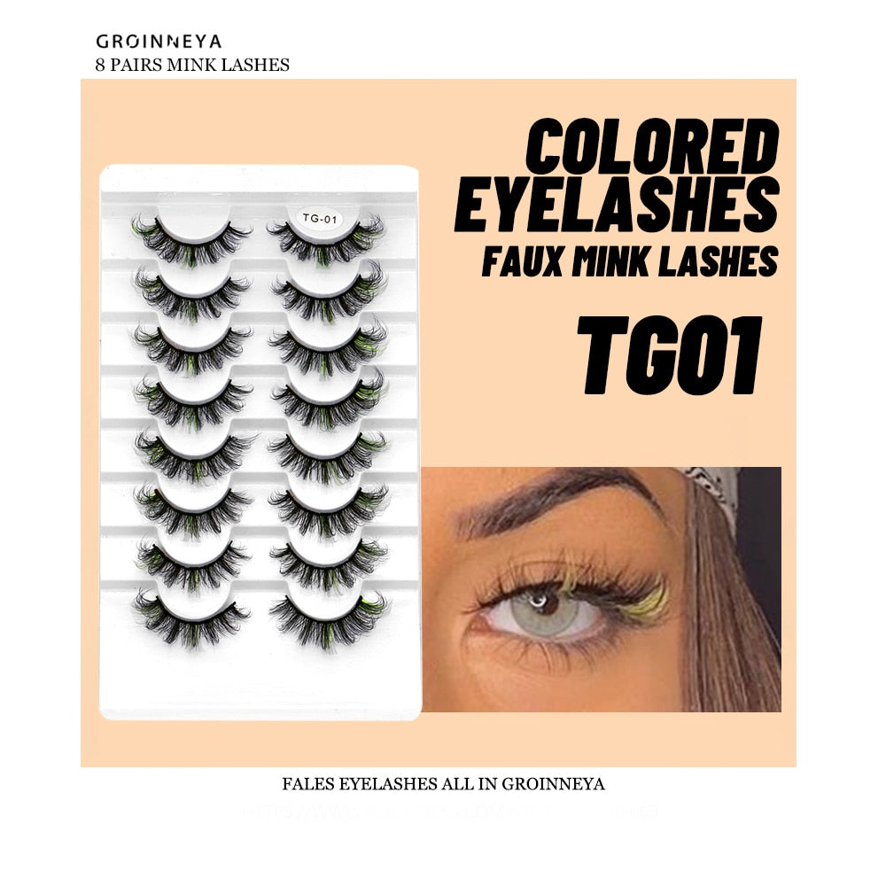halloween 5/8pairs Colored Eyelashes Wispy Mink Lashes Natural Fluffy Cat Eye Lashes Strip 5D False Eyelashes Eyelash Extension humolife
