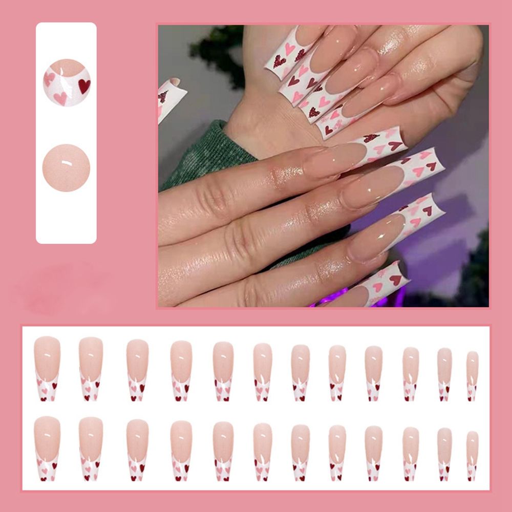 24pc Press On Nails Long Coffin Fake Nails Butterfly Design French False Nails Rhinestone Acrylic Fingernail Decal Ballerina Tip humolife