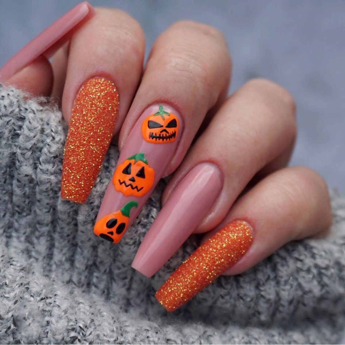 24Pcs Halloween False Nails Wearable French Long Fake Nails Coffin Ballet Press on Nail Black Pumpkin Patch Design Manicure Tips humolife
