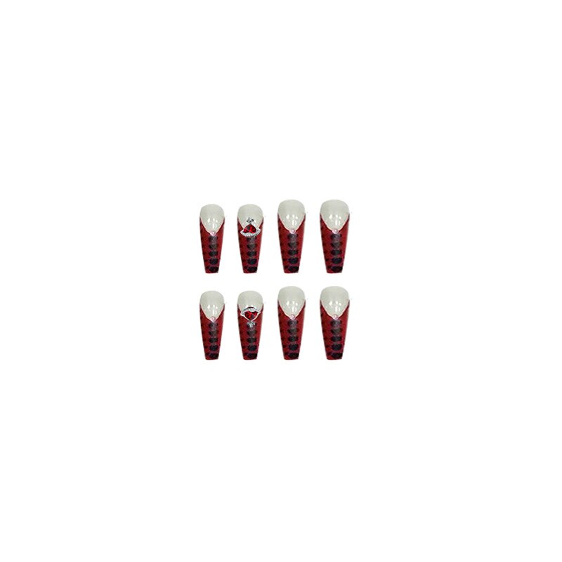 24pcs Press On Tips Nails Long Coffin False Nails Red Rhinestone Full Cover French Ballerina Fake Nails Nail Tips Manicure Tool humolife